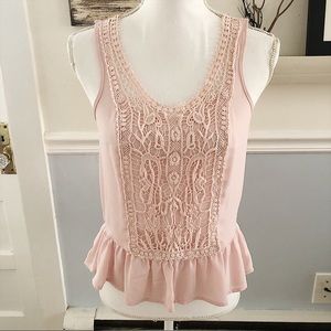 LC Lauren Conrad Pink Sheer Crochet Tank Top